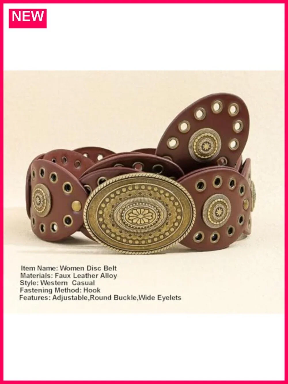 Vintage Cowgirl Concho PU Leather Wide Disc Belt Adjustable